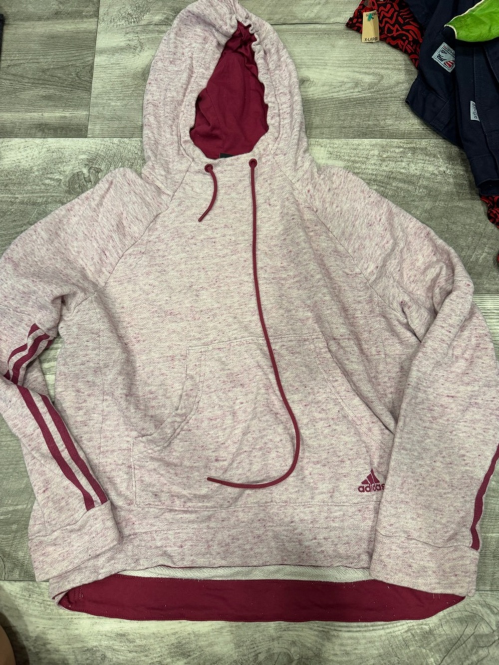 adidas Heather Light Pink Hoodie with Burgundy Trim